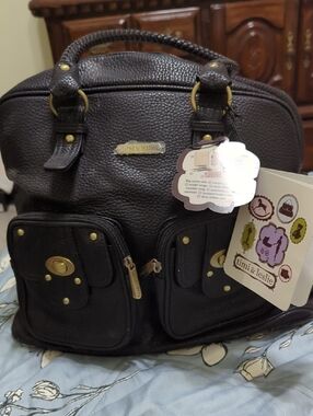 Timi & Leslie Dark Brown Pebbled Satchel with Front Pocket Detail
